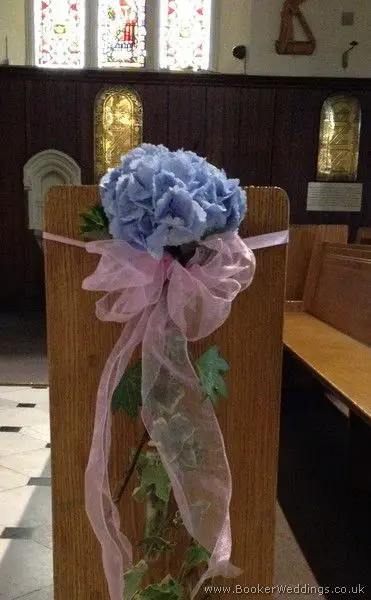 Blue Hydrangea Pew End at Bishop Eton Church