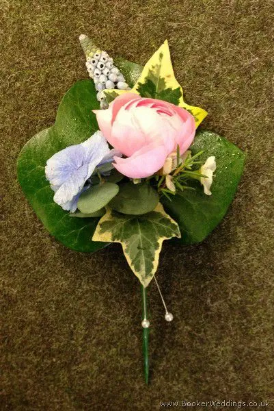 Pink and Blue Ranunculus and Muscari Pin Corsage