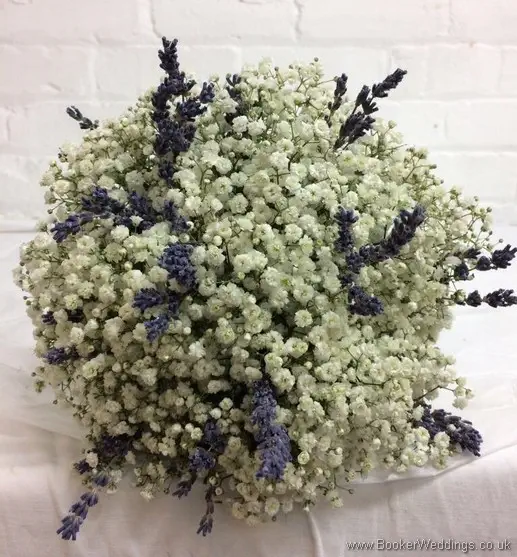 Semi-Wild Bridesmaid Bouquet of Gypsophila and Lavender tied with twine