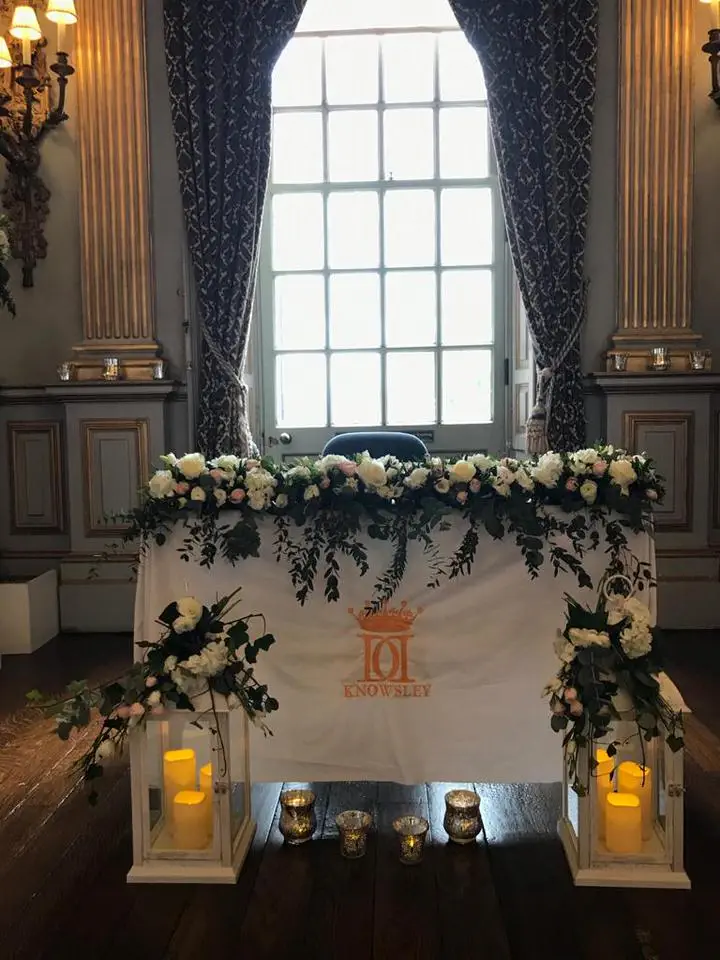 Registrar Table Flowers at Knowsley Hall
