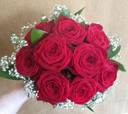 Red Rose and Gypsophilia Brides Bouquet Wedding Flowers