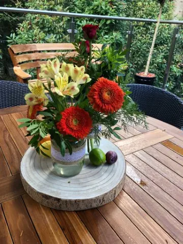 Decorated Jam Jar Table Centrepiece  Venue Flowers