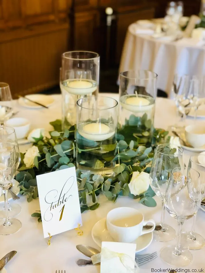 Wedding Table of Floating Candles and Eucalyptus
