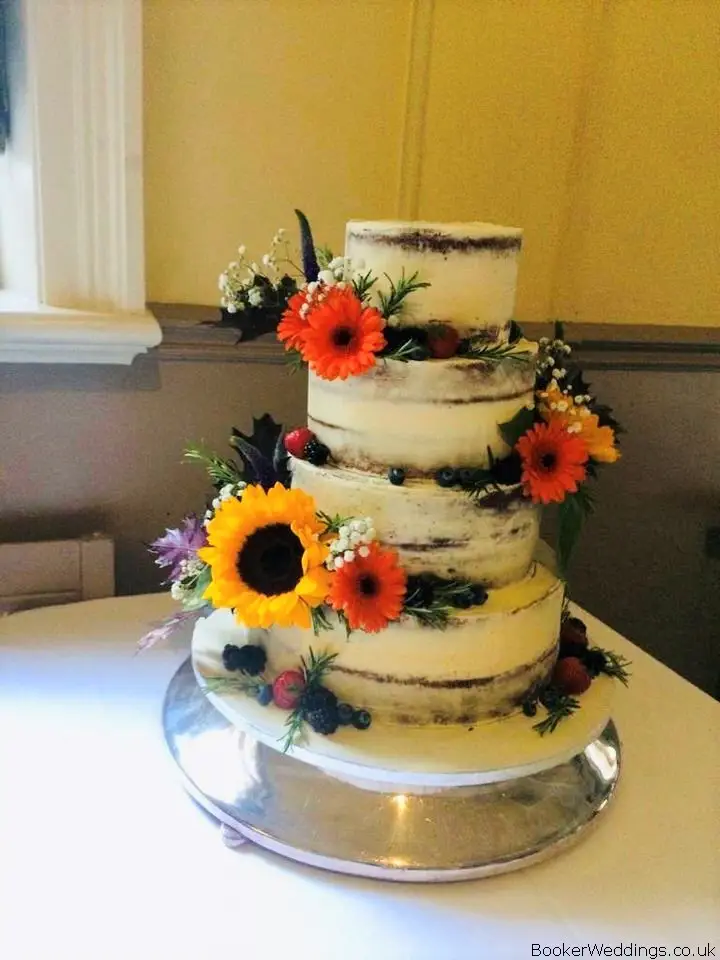 Fresh Autumn Flowers on Naked Wedding Cake