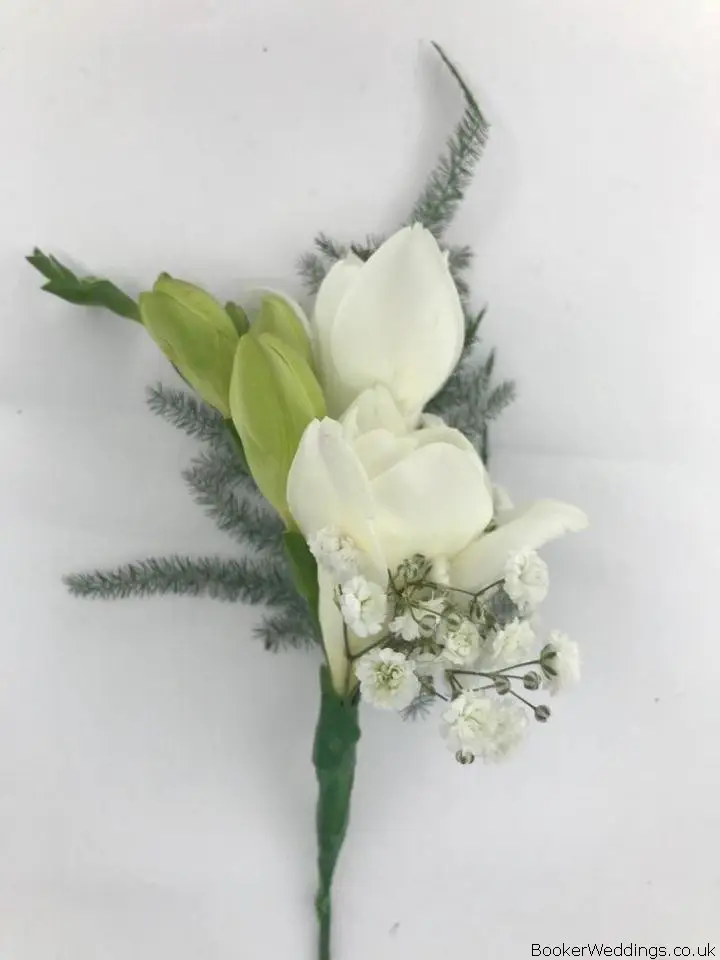 White Freesia and Gyp Ladies Buttonhole