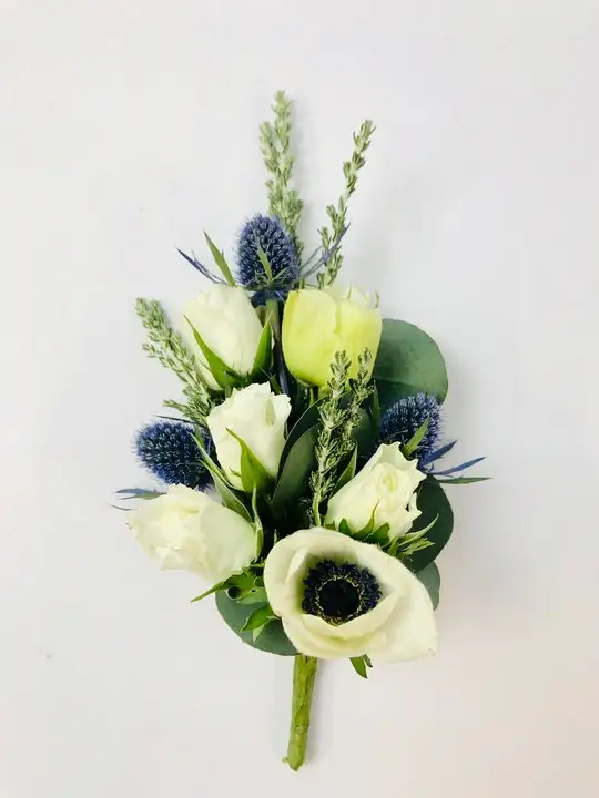 White and Blue Wedding Pin Corsage