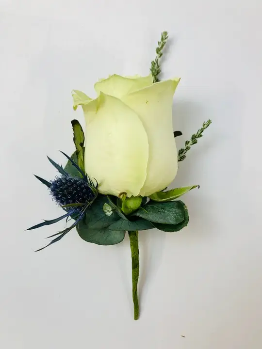 Winter Wedding Buttonhole with Thistle and Eucalyptus