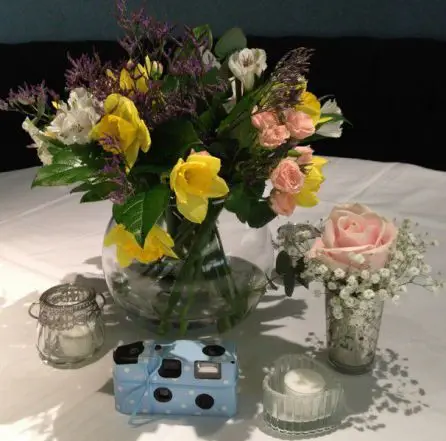 Table Arrangement of Mixed Flowers in Fish Bowl