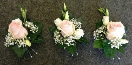 Pale Pink Rose Gypsophilia and Lissianthus Corsgages