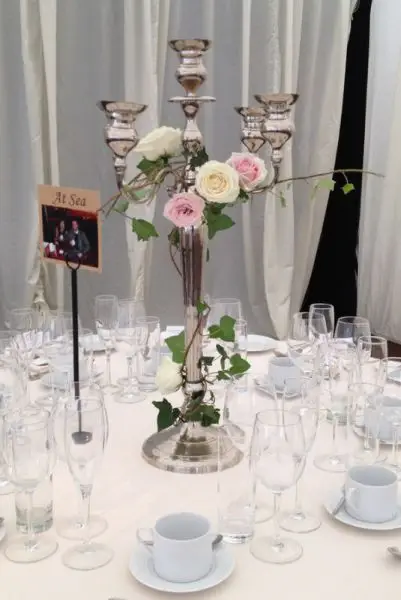 Pale Pink and Cream Rose Candelabra Decoration 2