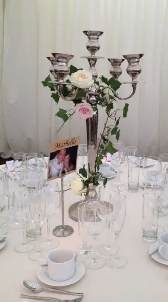 Pale Pink and Cream Rose Candelabra Decoration