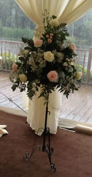 Pale Pink and Cream Rose Pedestal Arrangment