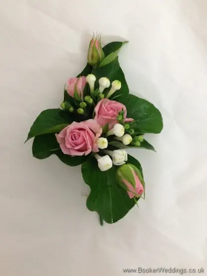 Pink Spray Rose and Cream Bouvardia Pin Corsage