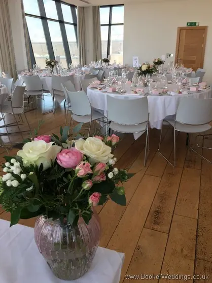 Semi-wild pale pink and cream with lots of textures & foliage Wedding Reception with table decorations at the Hope Street Hotel, Liverpool