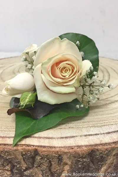 Peach and Cream Rose Fancy Buttonhole for Wedding