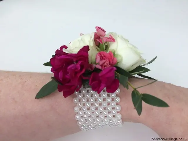 Pink and White Rose Wrist Corsage on Bracelet