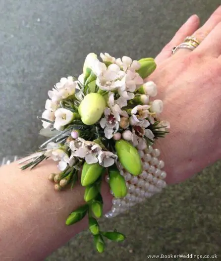 All White Wrist Corsage Side View