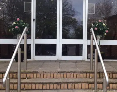 Dusky Pink and White Rose Bay Tree Entrance Arrangement at Thornton Hall Hotel
