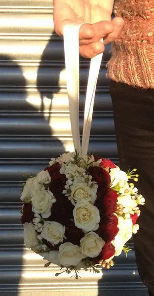 Red and White Spray Rose Bridesmaid Pomander
