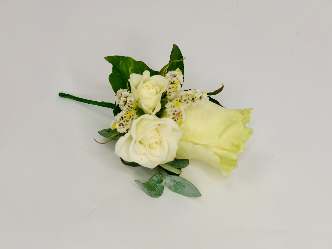 White Rose and Eucalyptus Fancy Buttonhole