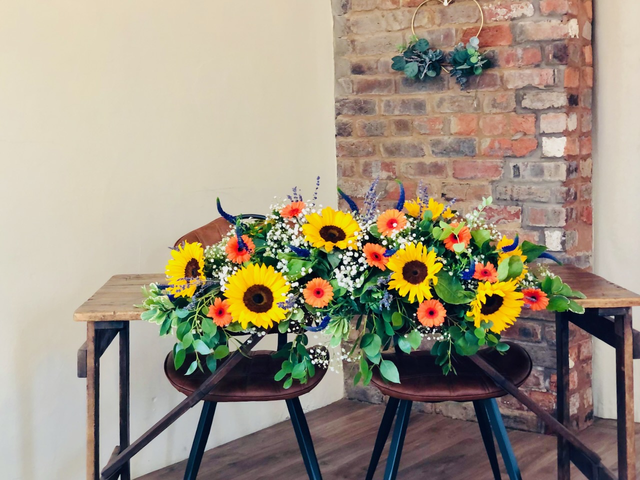 Bright Summer Sunflower Top Table Wedding Flowers