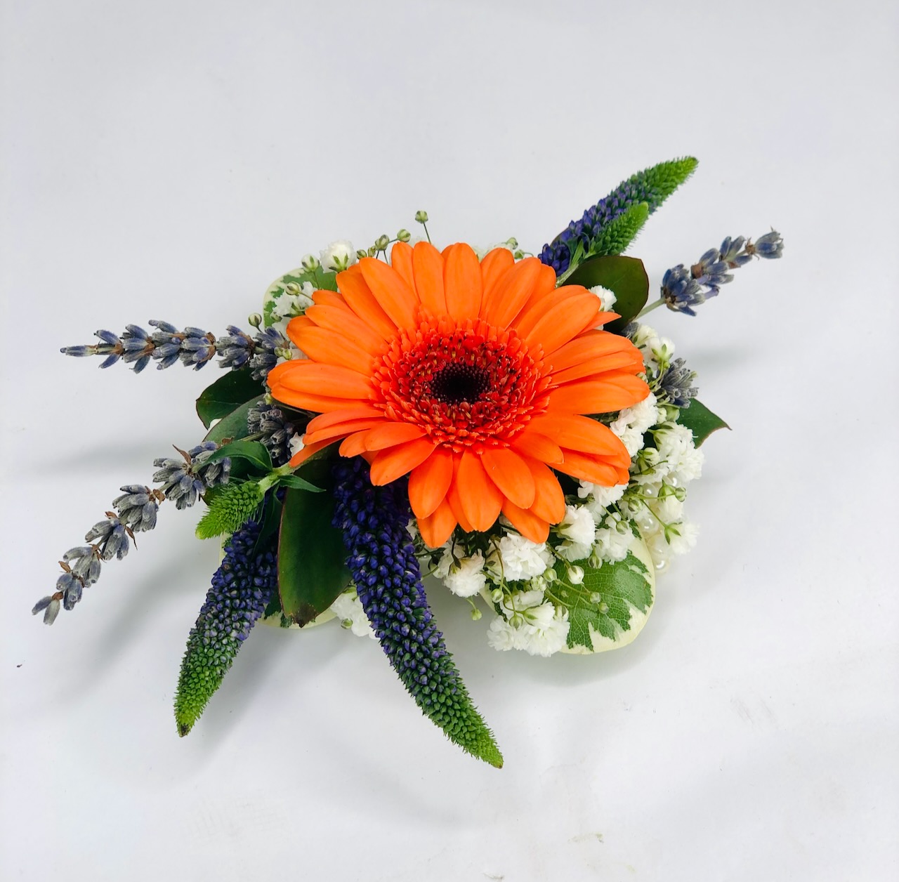 Orange Gerbera and Veronica Summer Grooms Buttonhole