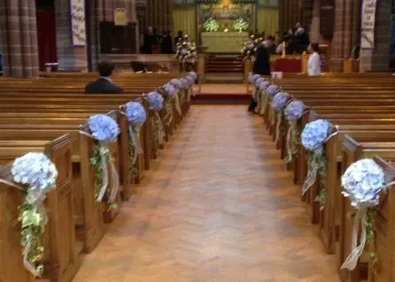 Blue Hydrangea Pew Ends