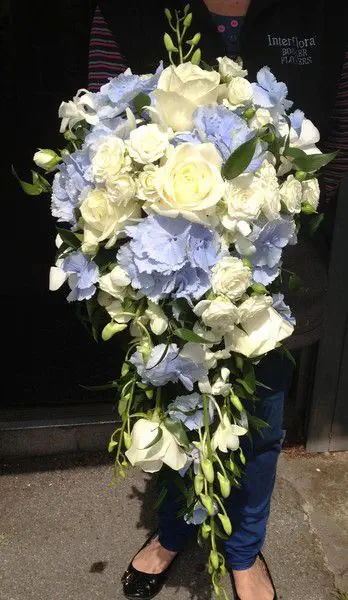 White Rose and Blue Hydrangea Brides Shower Bouquet