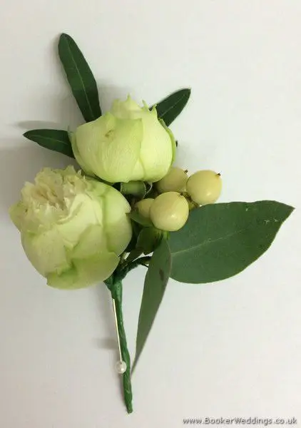 Ivory and Greenery Rose and Hypericum Berries Grooms Buttonhole