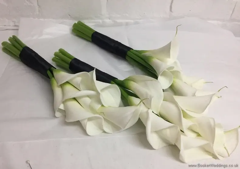 3 bridesmaid Sheafs of Calla Lillies with Black ribbon