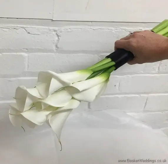 Bridesmaid Sheaf of Calla Lillies with Black ribbon