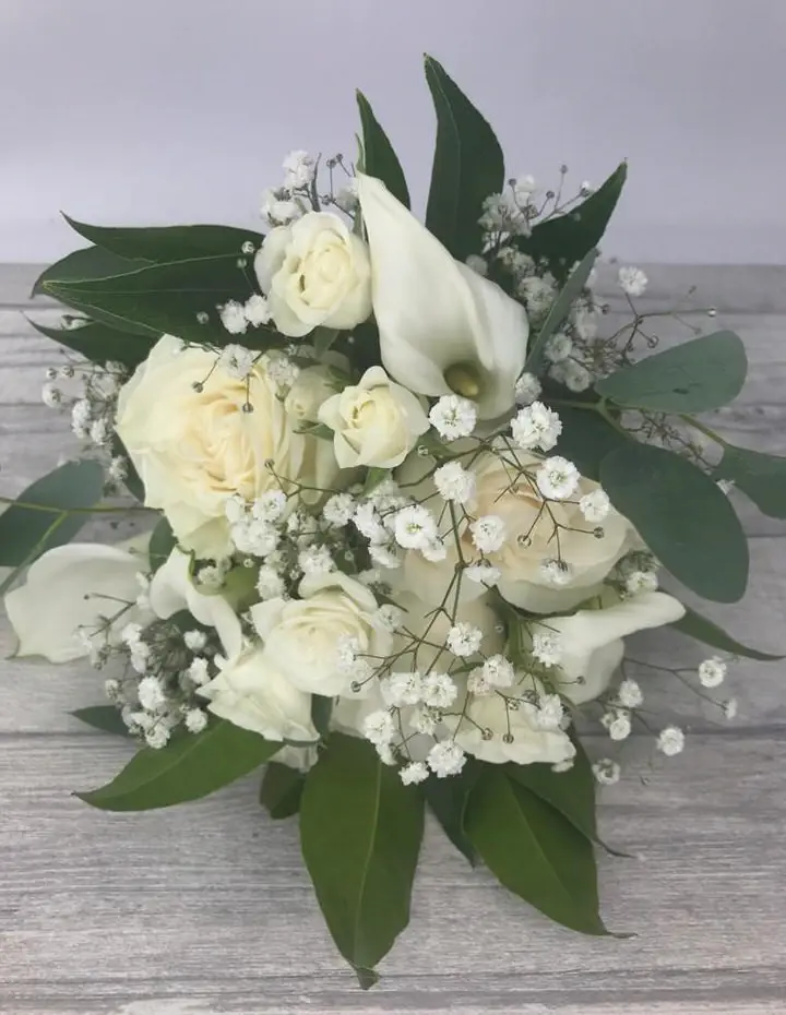 Bridesmaid Bouquet White Rose Calla Lily and Gyp