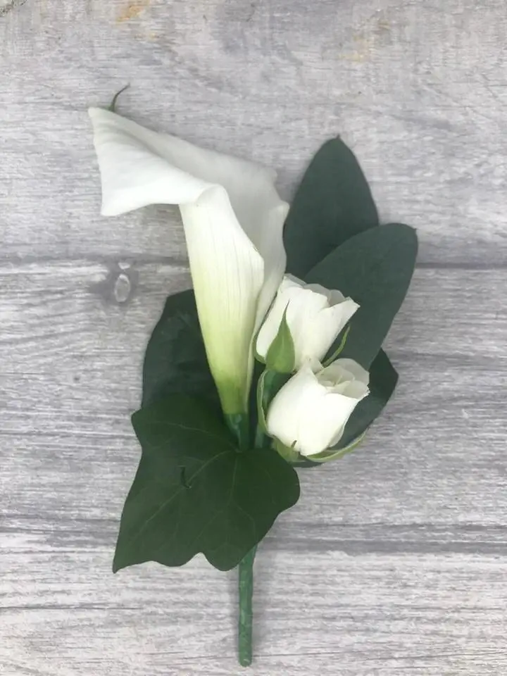 White Calla Lily and Rose Groom Buttonhole
