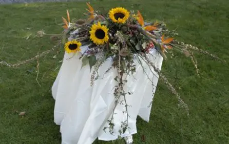 Sunflower and Strelitzia Natural Ceremony Table Arrangement