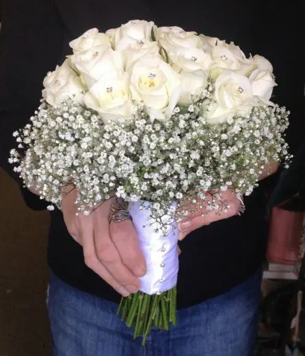 Akito Rose Diamante and Gypsophila Brides Wedding Bouquet  - Side