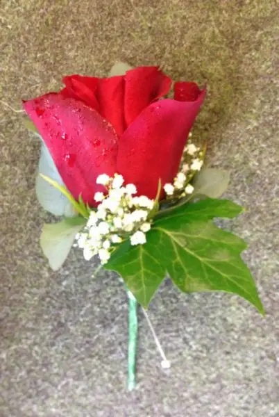 Red Rose and Gypsophilia Grooms Buttonhole
