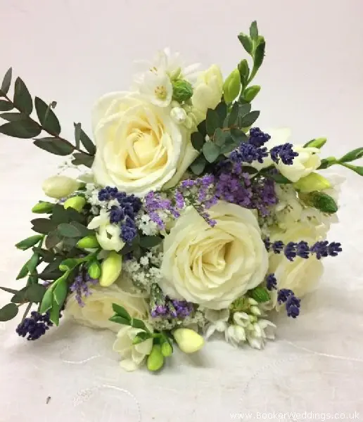 Rustic Wedding Bridesmaid Hand Tied Roses Freesia Chinnies Lavender Gypsy Grass Limonium and Euc