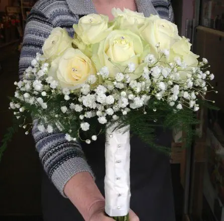 Rose Gyp and Diamante Brides Bouquet - Side
