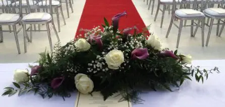 Rose and Calla Registrars Table Arrangement - Back