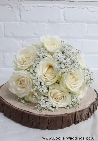 Bridesmaid Hand Tied Bouquet of White Roses and Gyp