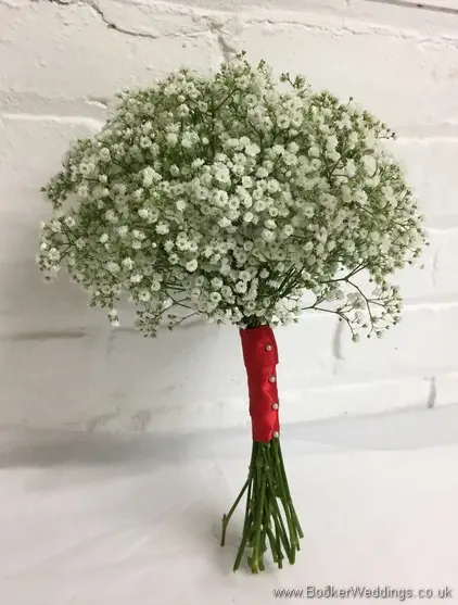 Bridesmaid gypsy grass bouquet handtied with red ribbon_side view