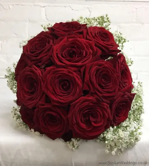 Hand tied Bridal bouquet with red roses and a gypsy grass collar_top