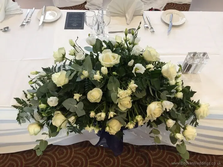 White rose and spray rose Top Table Arrangement at Crowne Plaza Speke