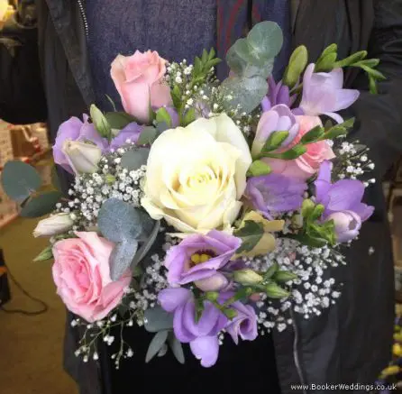 Pink, Lilac and White Rose and Freesia Bridesmaid Bouquet 2