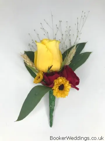 Rose Spray Rose and Wheat Groom Buttonhole