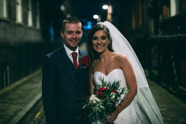 November Wedding Featuring Red Rose Bouquet