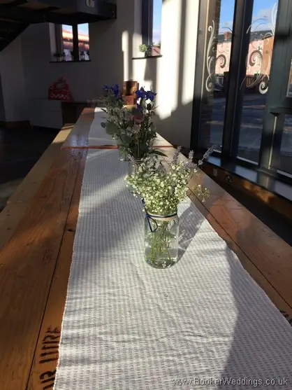 Just Picked Wild Flowers in Jars for Table Runner Centrepieces at Siren 54 St James Street Liverpool