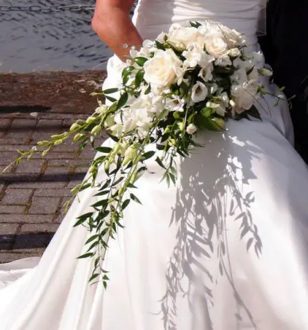 White Rose and Dendrobium Orchid Brides Shower Bouquet 2