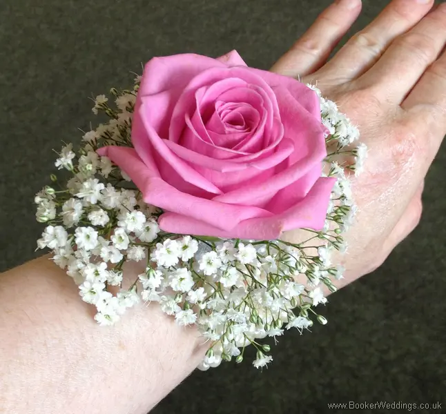 Pink Rose and Gypsophila Wrist Corsage