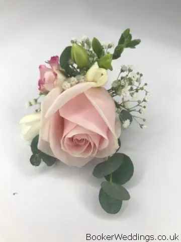 Pink Rose and Freesia Groom Buttonhole